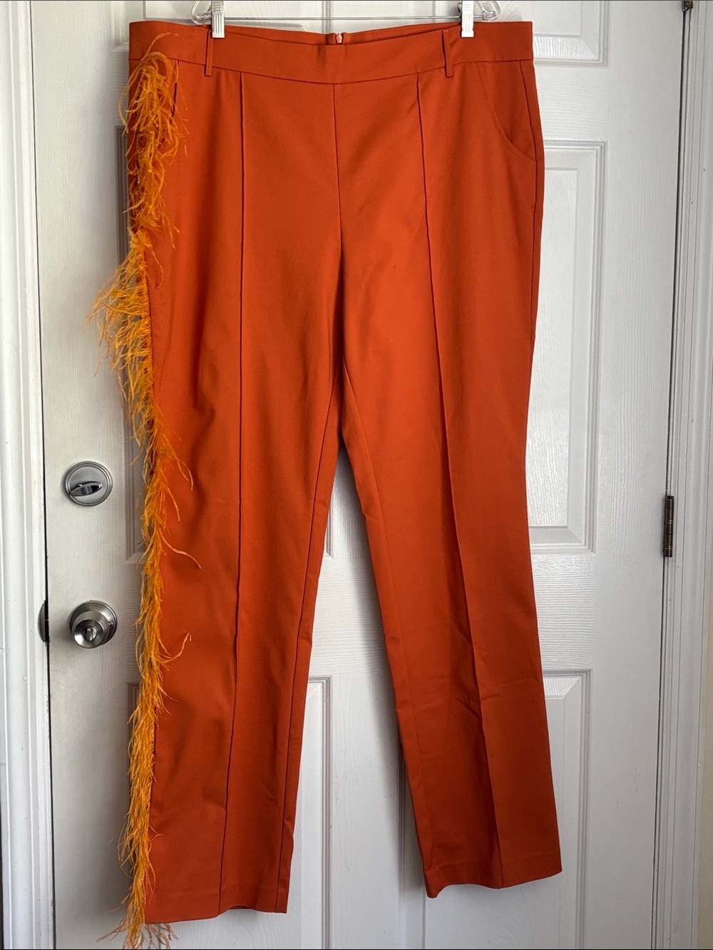 Hanifa Ava Pants Orange Straight-Leg Feather Side Trim Size 3X Made USA Stretch